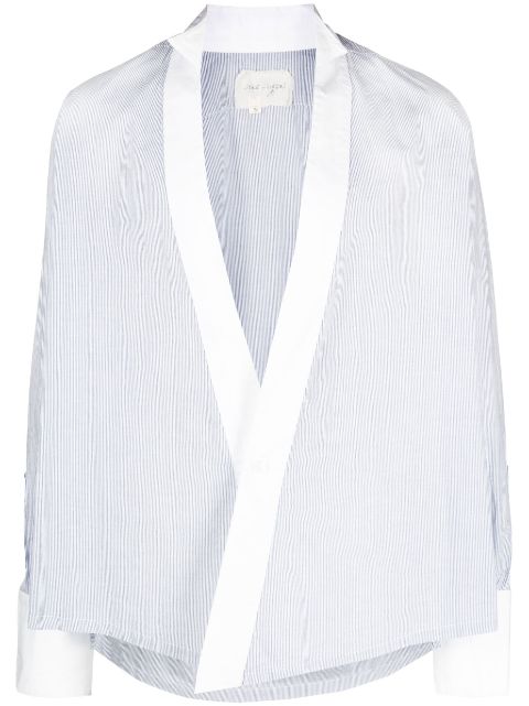 Greg Lauren pinstripe-print collarless shirt