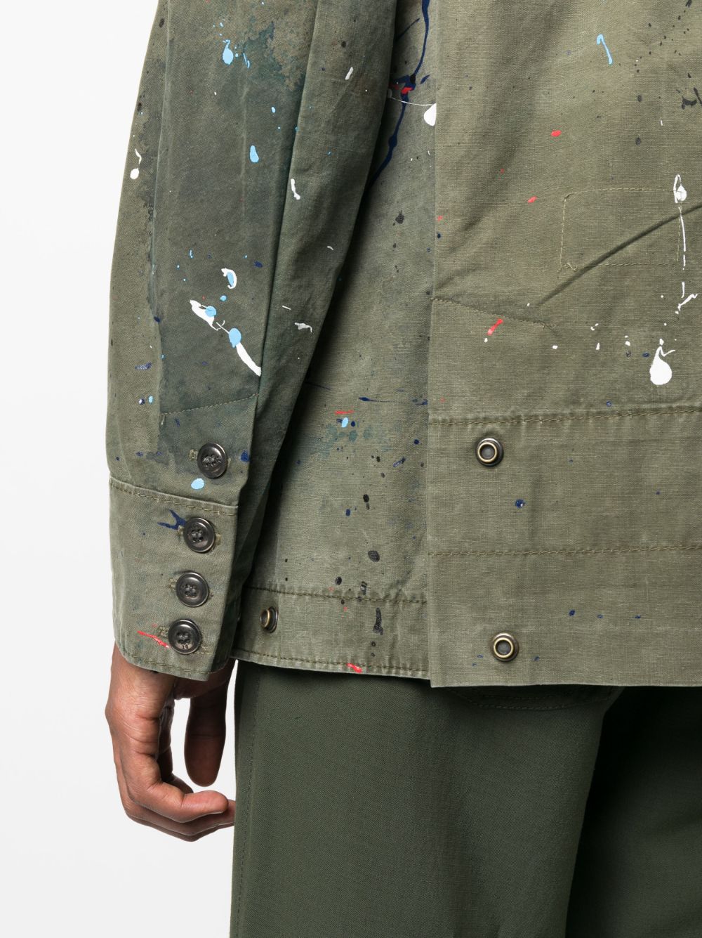 Shop Greg Lauren Paint-splatter Double-breasted Blazer In Grün