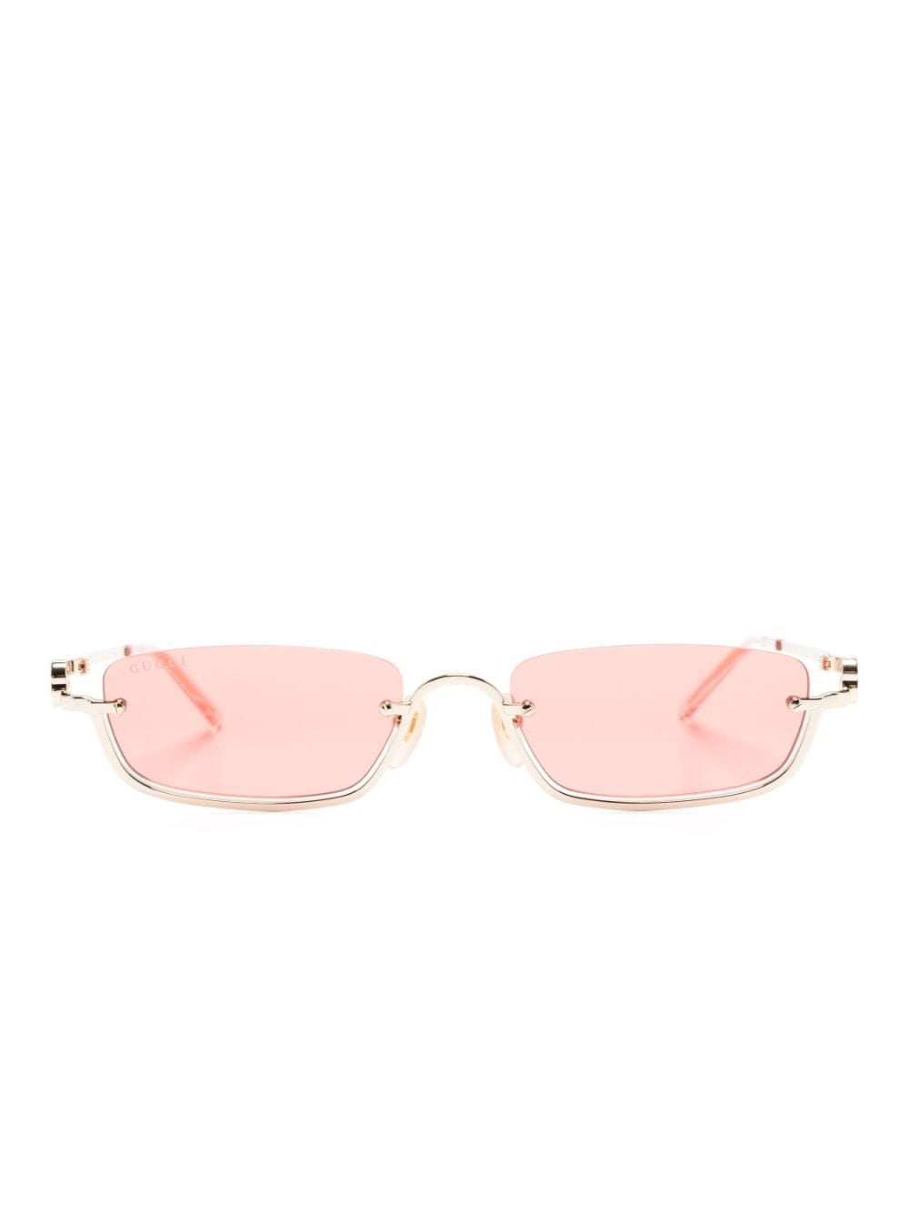 Shop Gucci Metallic Rectangular-frame Sunglasses In Gold