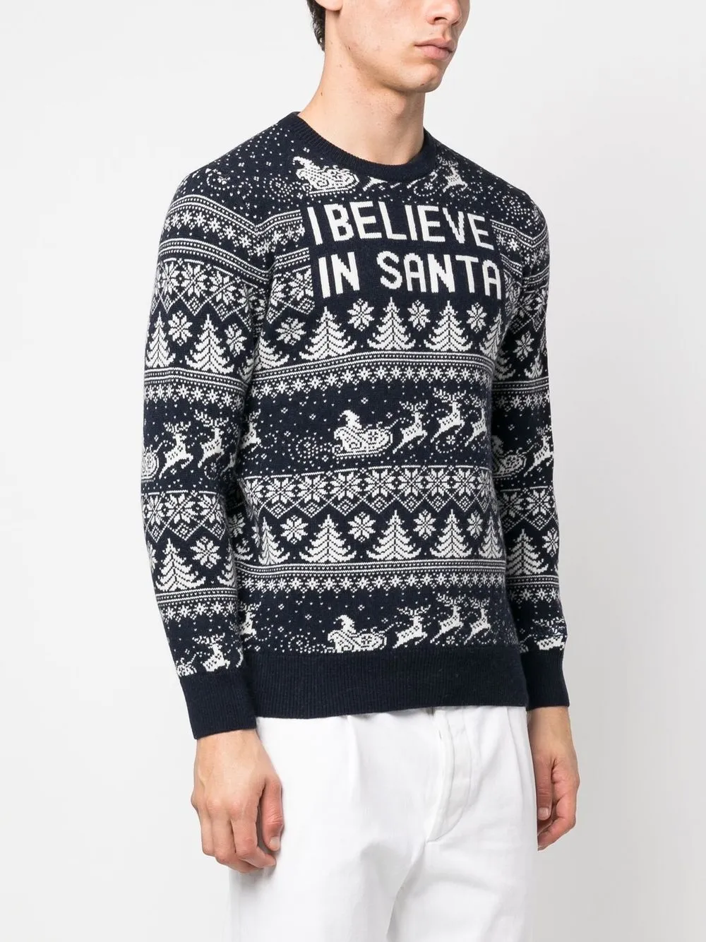 Shop Mc2 Saint Barth Santa Fine-knit Crew-neck Jumper In Blue