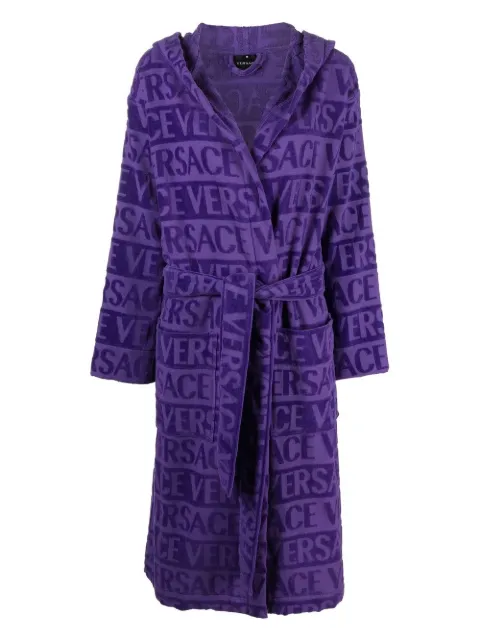 Versace logo towelling belted robe