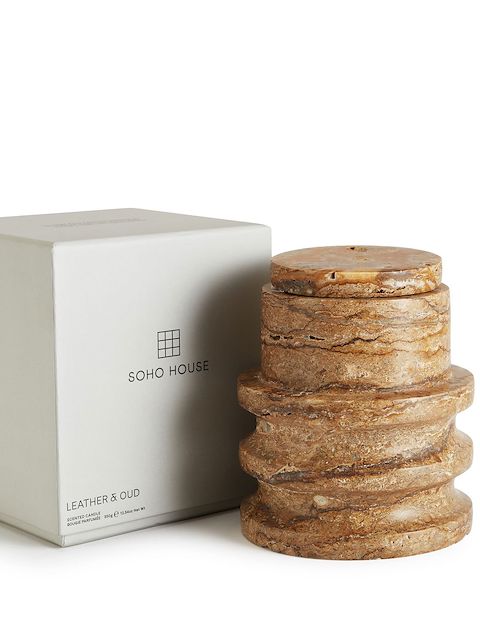 Soho Home Leather and Oud marble candle 