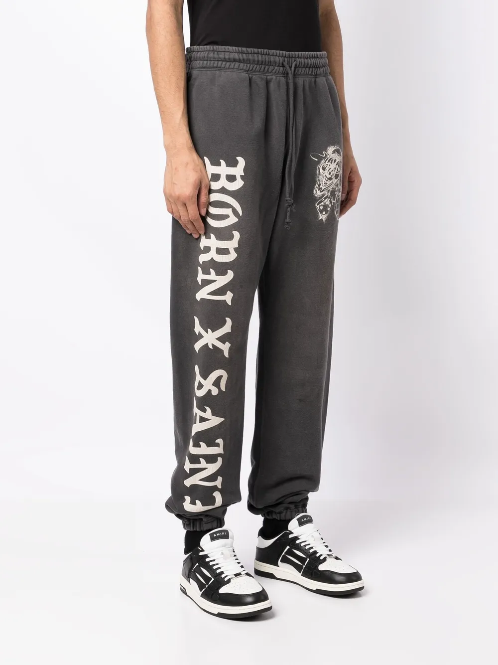 Born X Raised Tapered Printed Cotton-jersey Sweatpants In Black