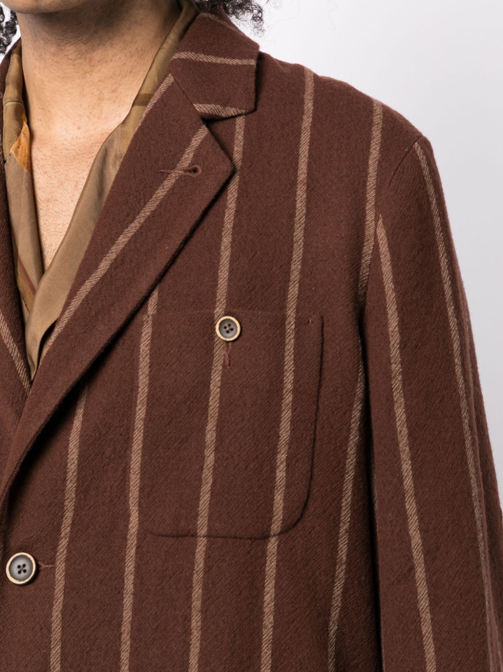 Shop Uma Wang Striped Single-breasted Wool Coat In Brown