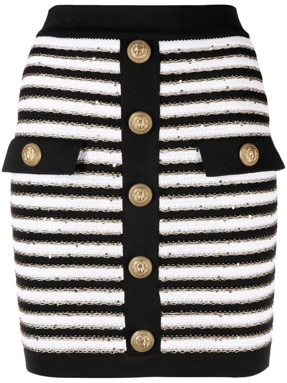 BALMAIN STRIPED BUTTON-EMBELLISHED SKIRT