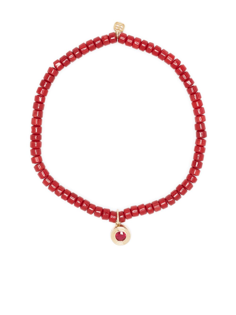 Sydney Evan 14kt yellow gold and ruby fluted beaded bracelet - Red