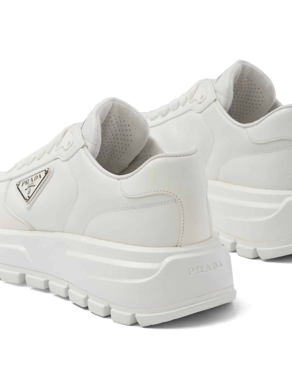 Shop Prada Triangle-logo Lace-up Sneakers In White