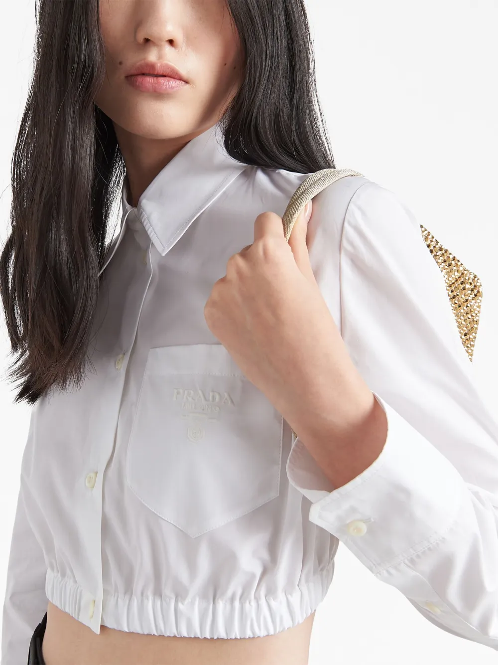 Shop Prada Embroidered Poplin Shirt In 白色