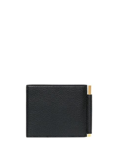 Black Pebble Grain Leather Debossed 4-Bar Stripe Lanyard Zippered Card  Wallet