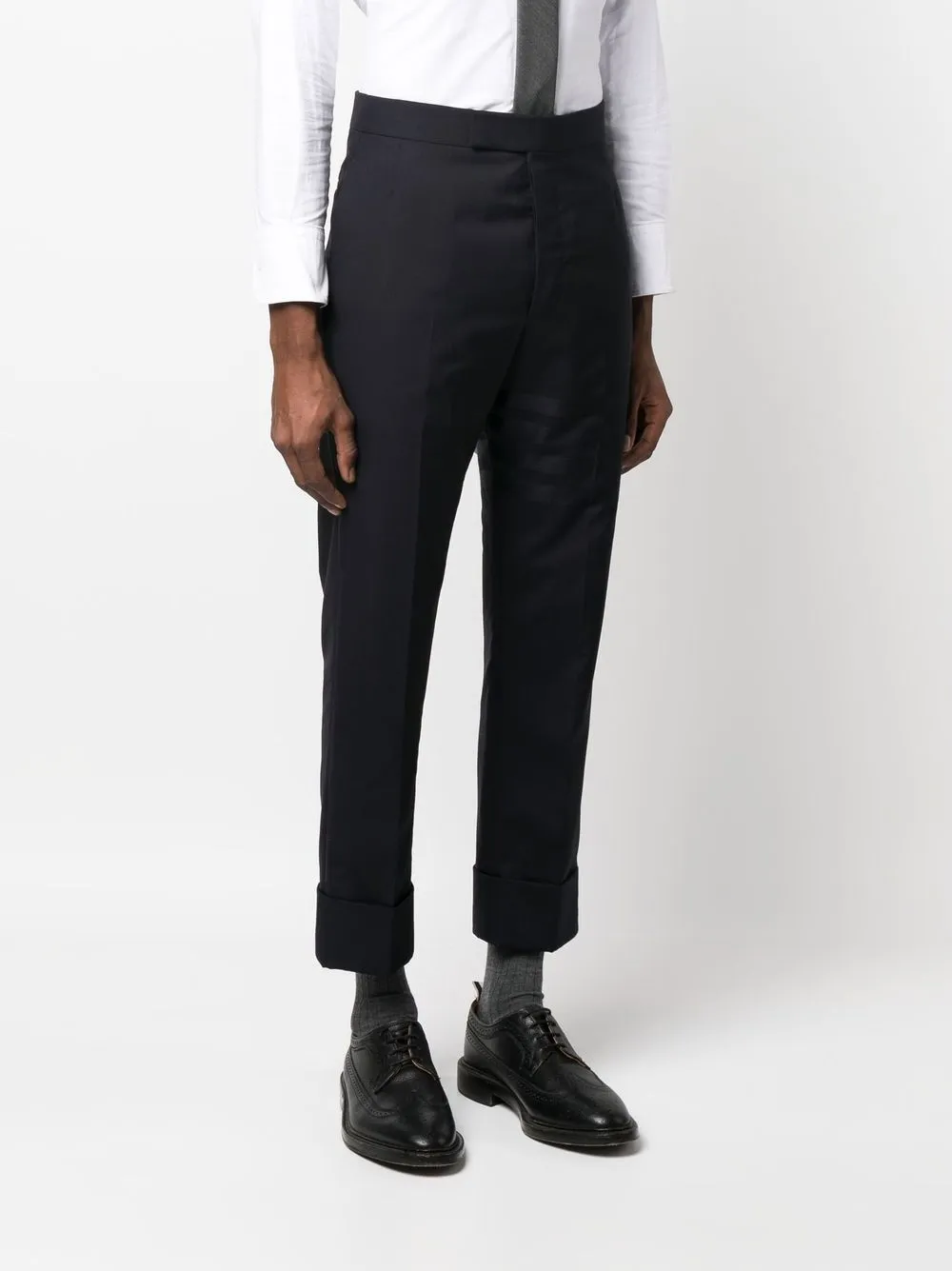 Shop Thom Browne Cropped 4-bar Stripe Wool Trousers In Blue