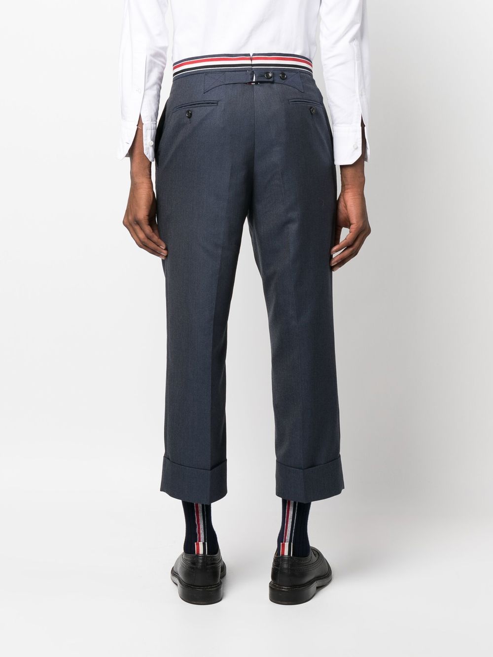 Shop Thom Browne Rwb-band Cropped Trousers In Blue