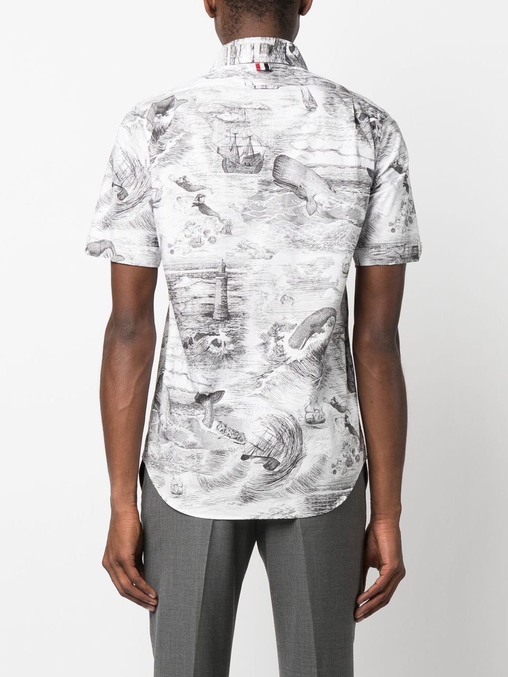 Shop Thom Browne Nautical-print Short-sleeved Shirt In Black