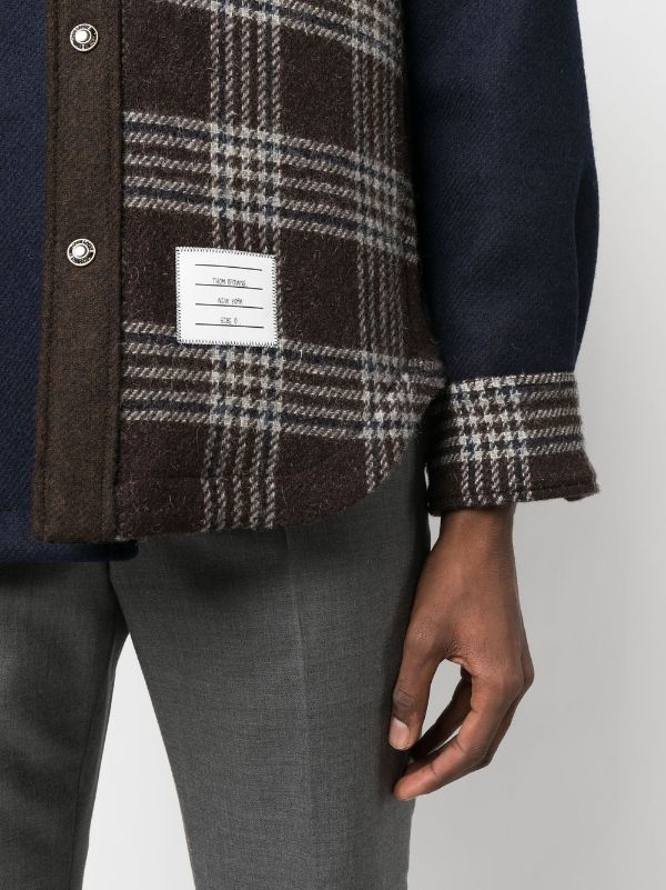 Thom Browne plaid-check Print Panel Shirt Jacket | Brown | FARFETCH BE