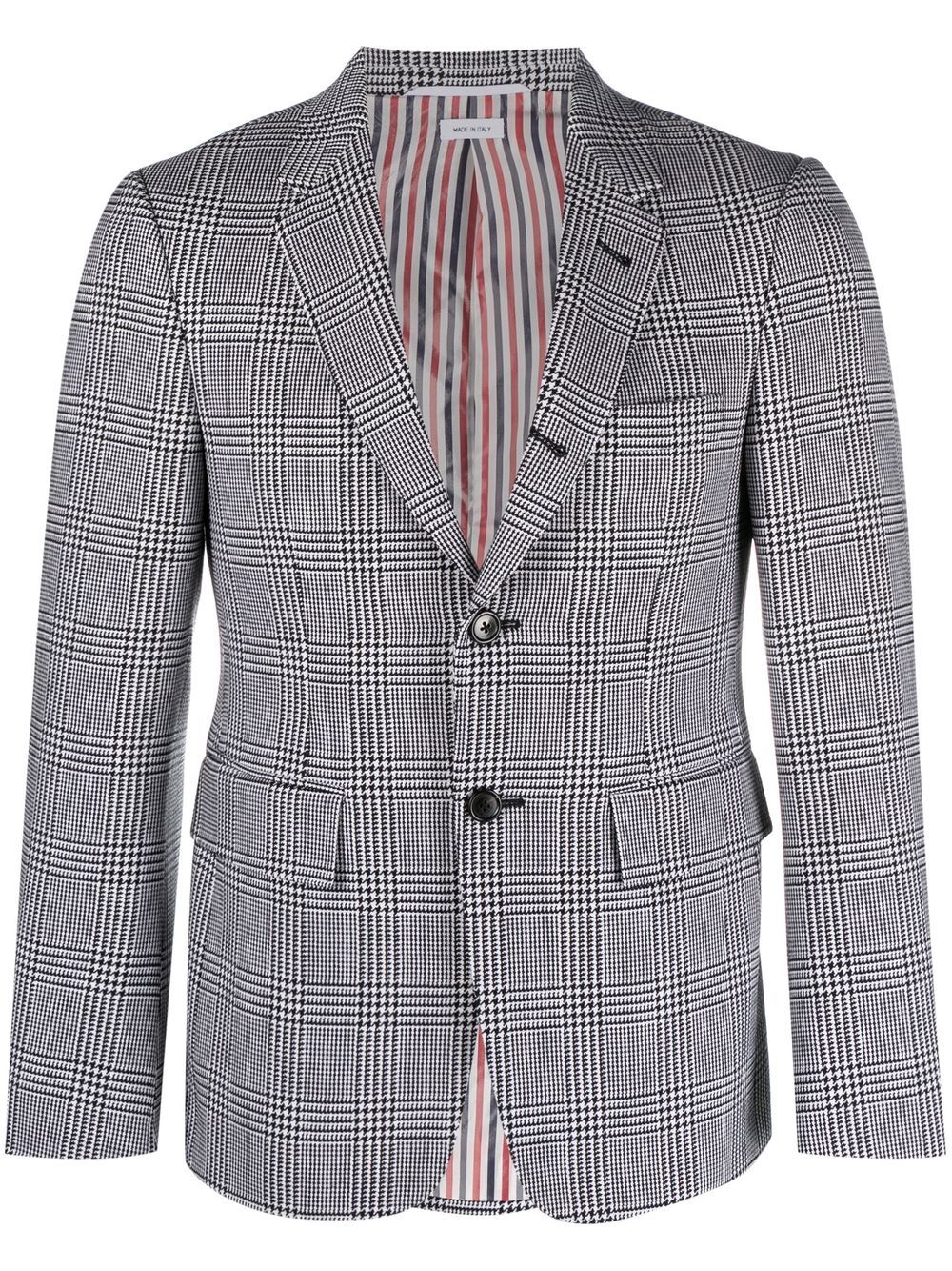 Thom Browne Check-pattern Single-breasted Blazer In Black