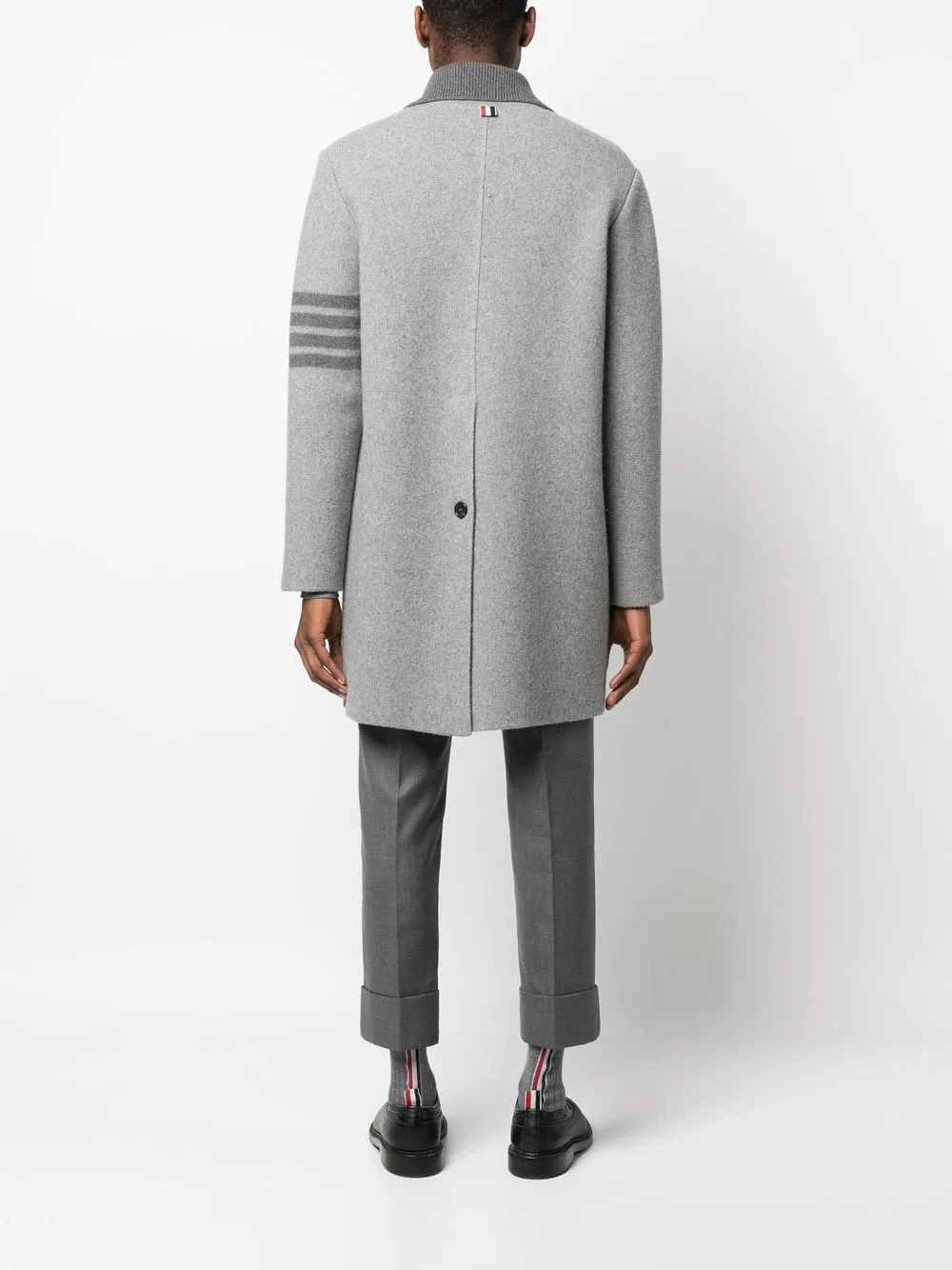 Thom Browne Stripe-trim Detail Single-breasted Coat In Grey