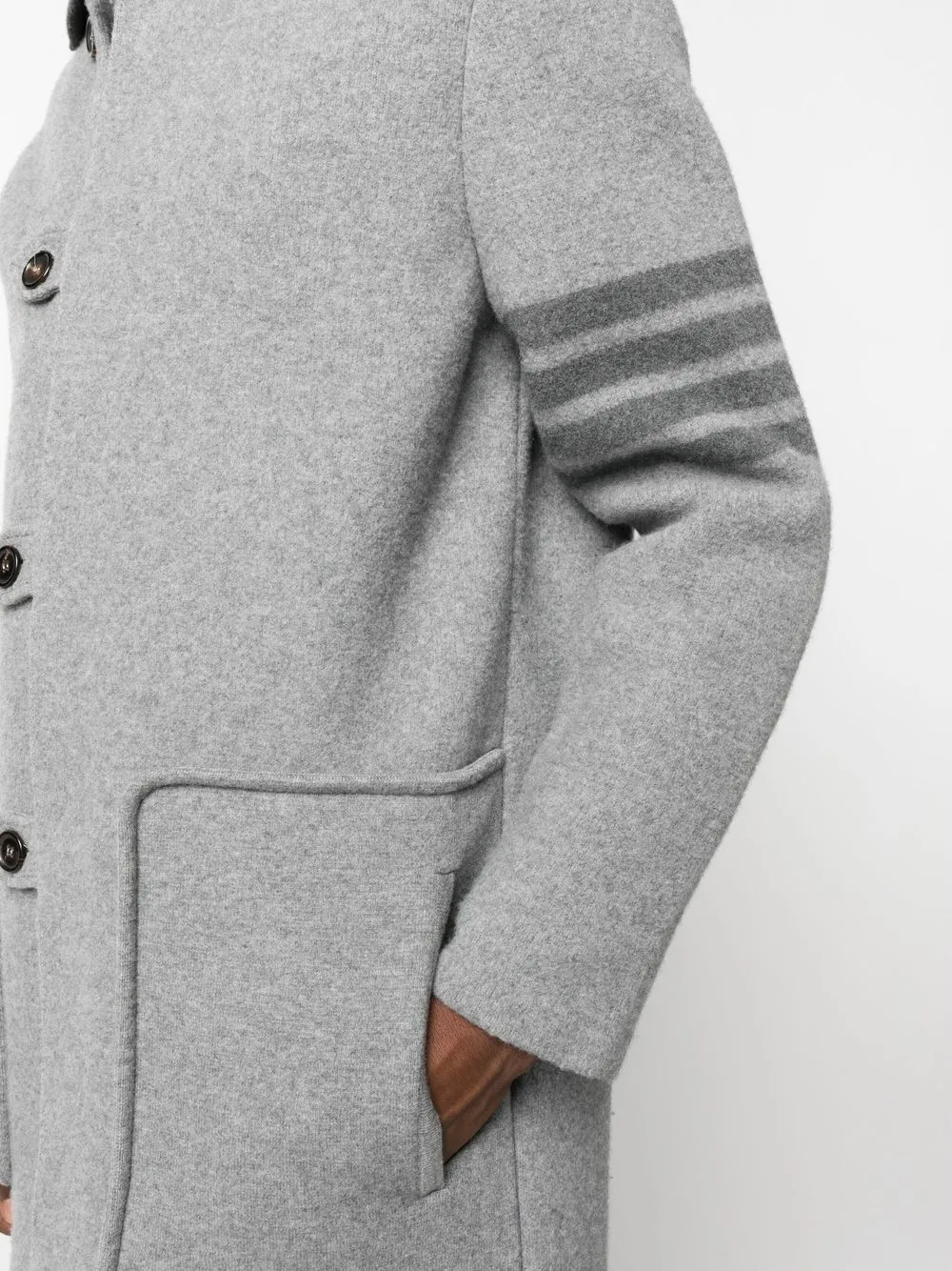 Thom Browne Stripe-trim Detail Single-breasted Coat In Grey
