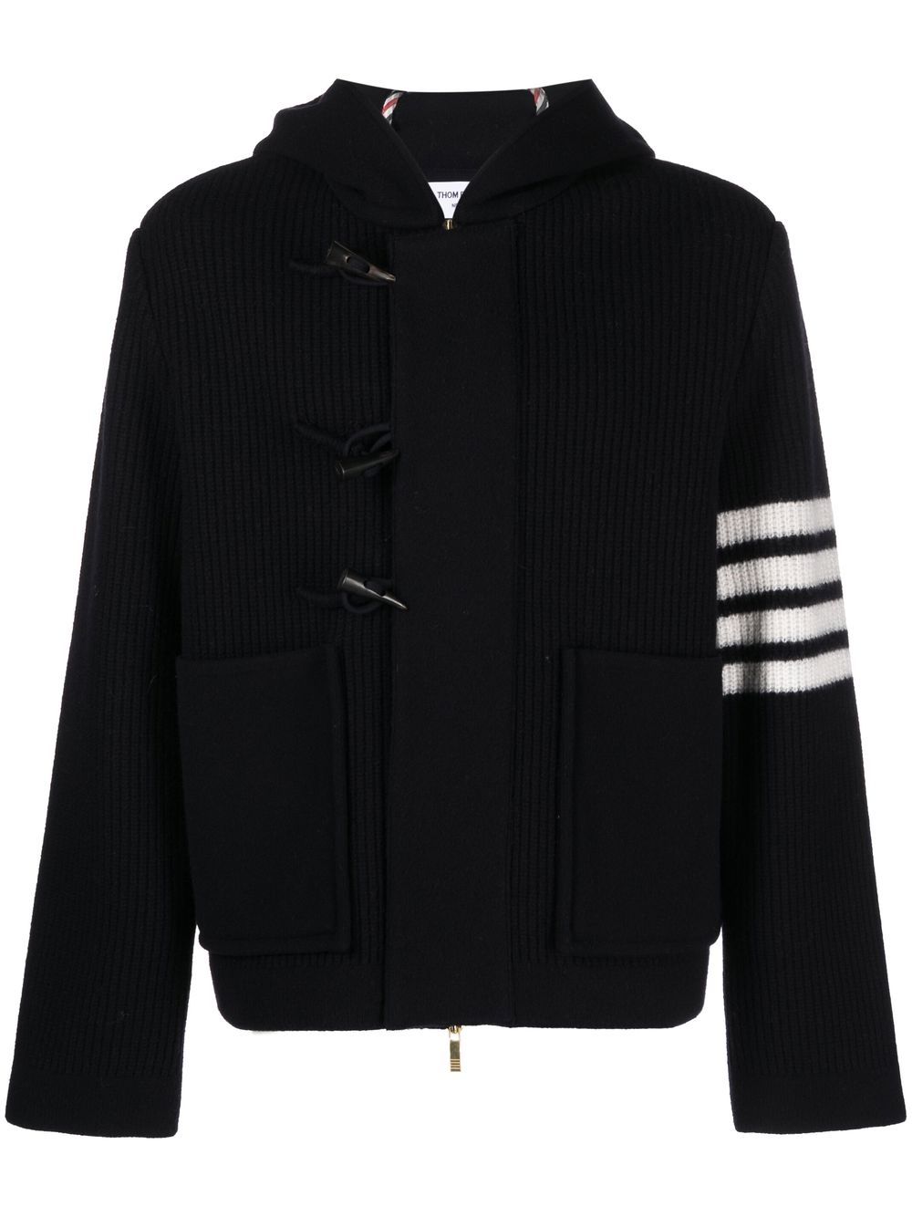 Thom Browne virgin-wool hooded duffle jacket - Blue