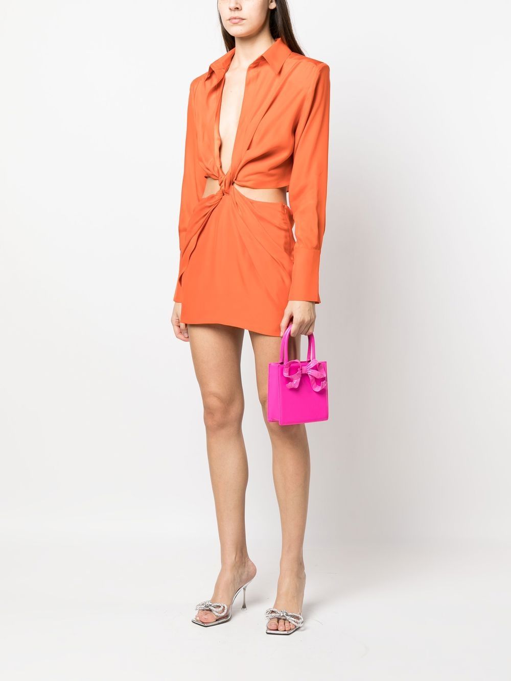 Shop Self-portrait Bow Mini Tote Bag In Pink