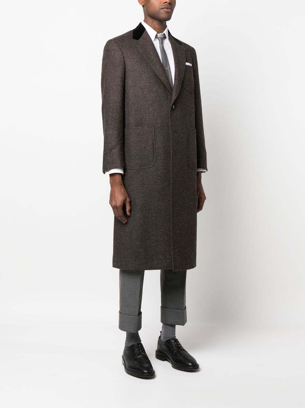 Shop Thom Browne Elongated Single-breasted Button Coat In Brown