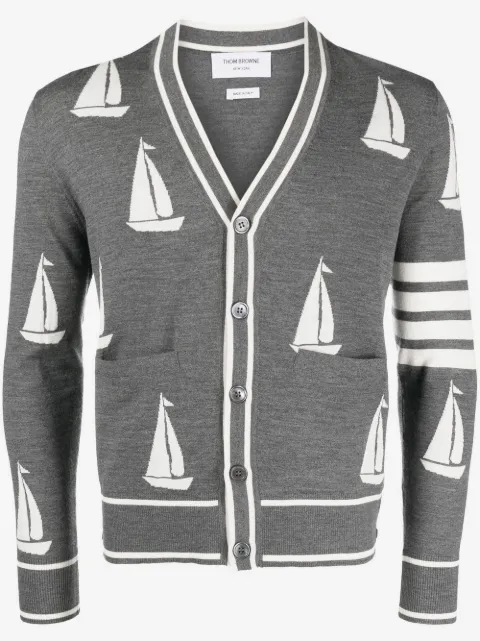 Thom Browne sail boat-motif merino wool cardigan