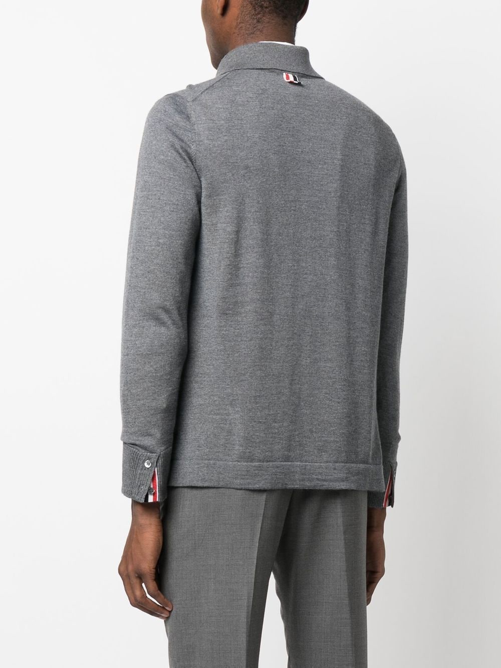 Shop Thom Browne Rwb-stripe Virgin-wool Cardigan In Grey