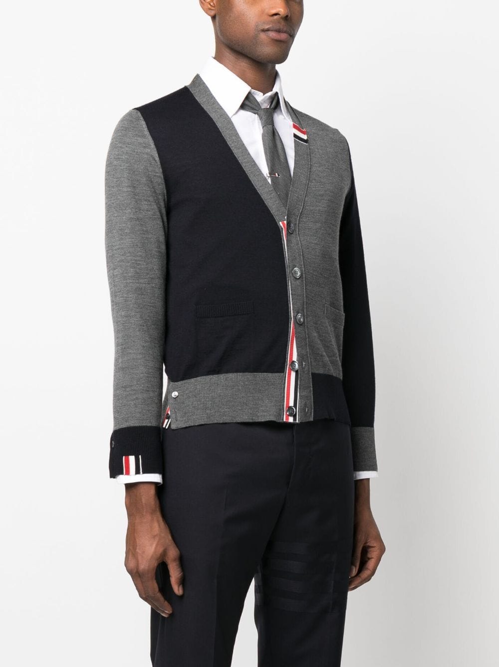 Shop Thom Browne Jersey Stitch V-neck Cardigan In 415 Navy