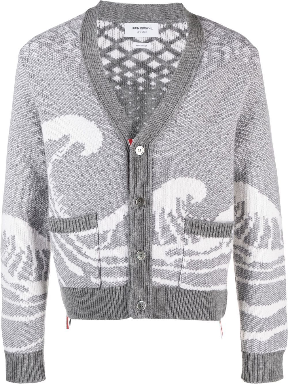 Thom Browne wave-print knit cardigan - Grey