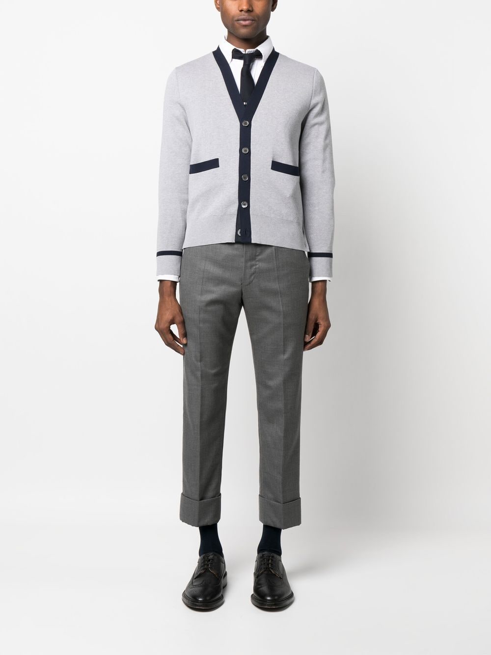 Shop Thom Browne Contrasting-trim Knit Cardigan In Grey