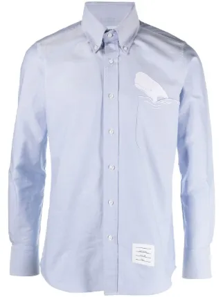 Thom Browne Camisa Con Detalle De Ballena Bordado Azul FARFETCH MX