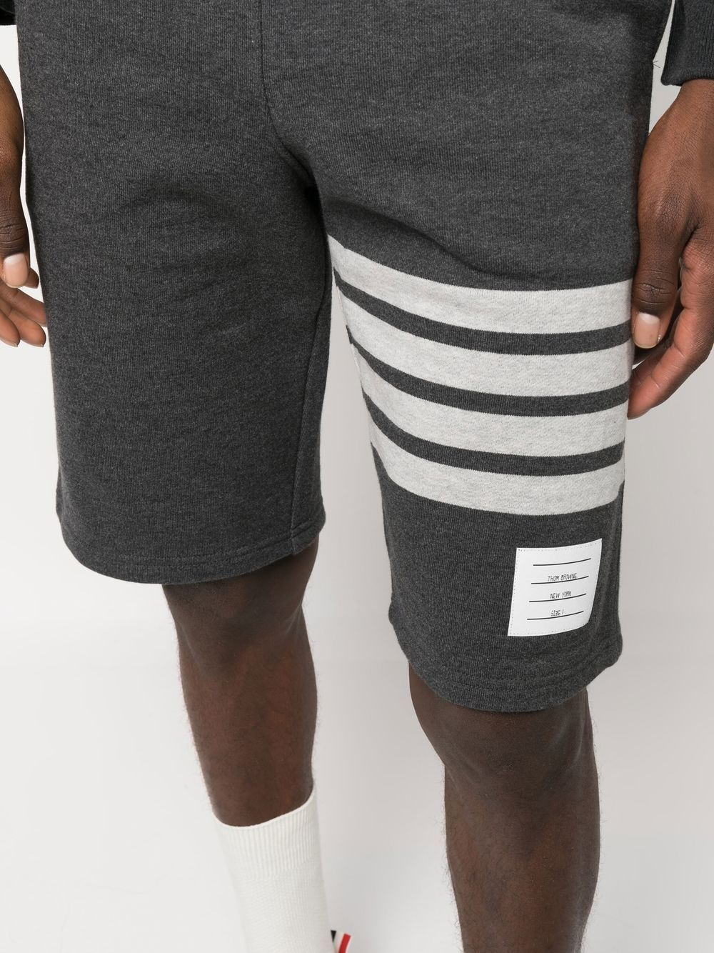 Shop Thom Browne Stripe-detail Track Shorts In Grey