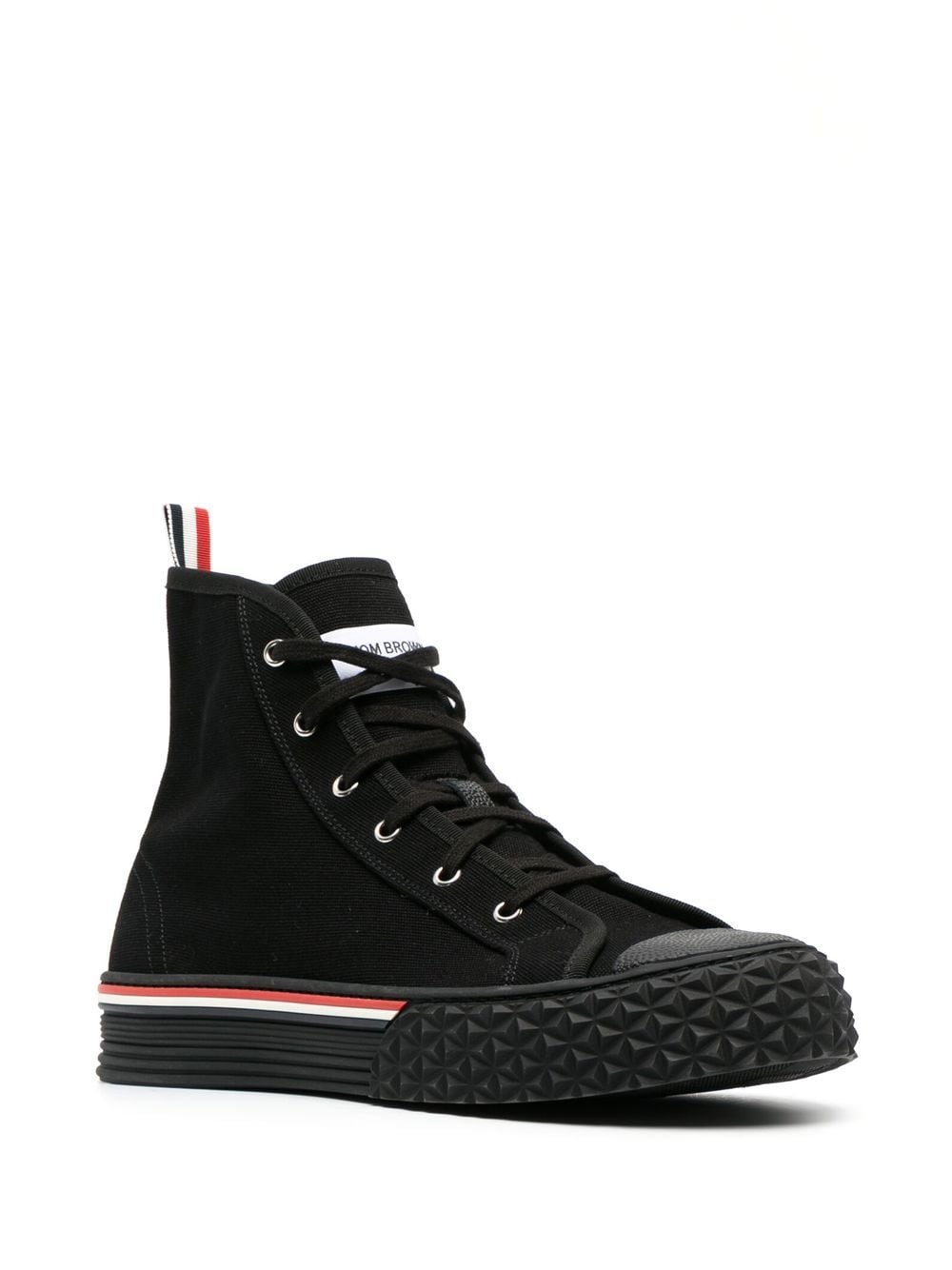Shop Thom Browne Rwb Striped High-top Sneakers In Black