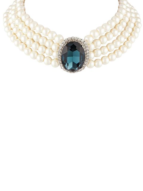 Susan Caplan Vintage faux sapphire pearl choker necklace