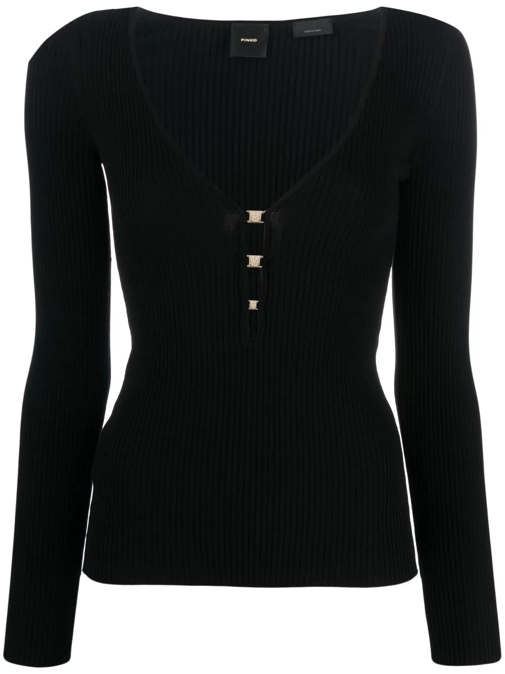 

PINKO V-neck ribbed-knit top - Black