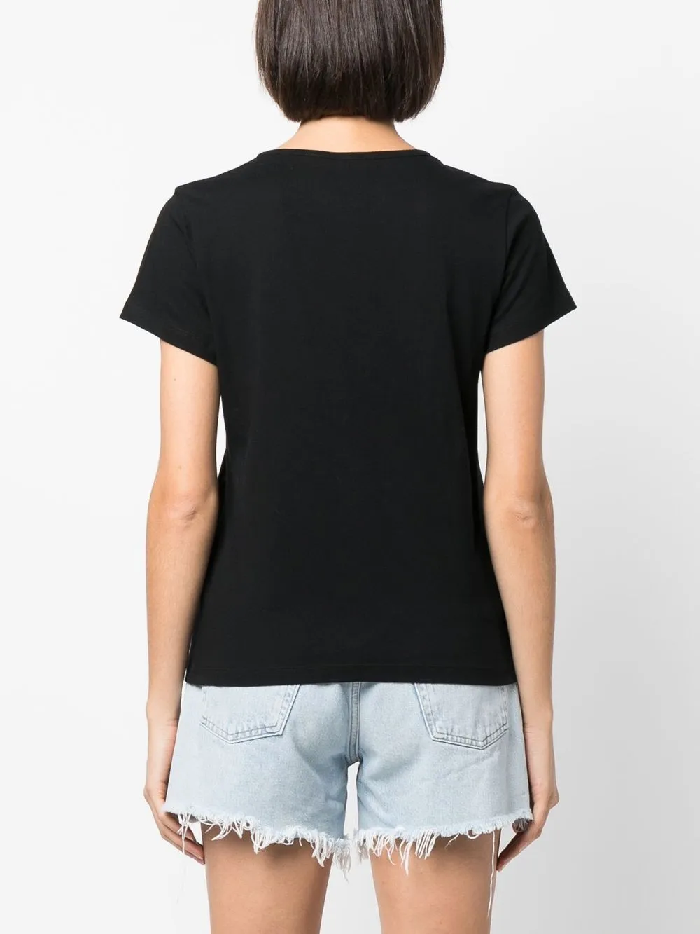 Shop Pinko Logo-embroidered V-neck T-shirt In Black