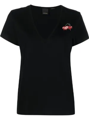 PINKO logo embroidered V neck T shirt Farfetch