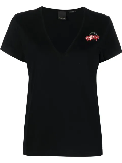 PINKO logo-embroidered V-neck T-shirt