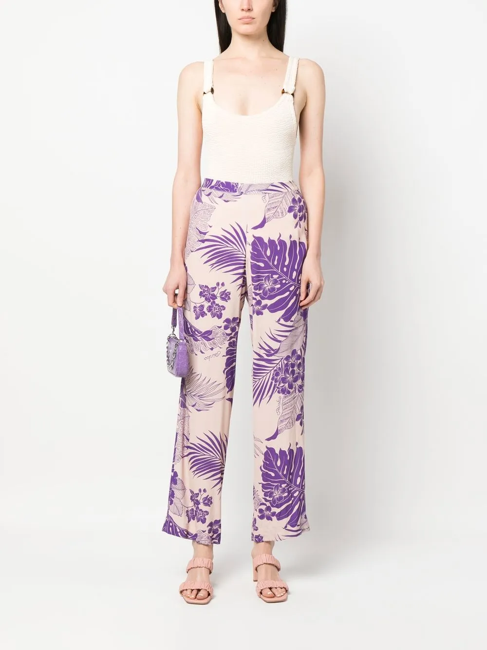 PINKO Broek met tropische print - Paars