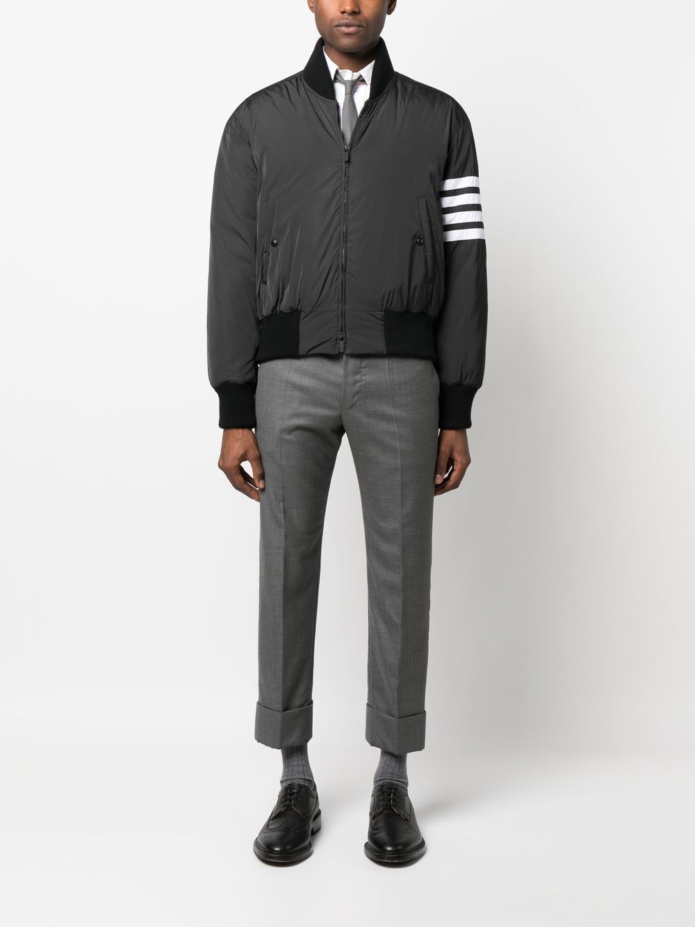 Shop Thom Browne 4-bar Detail Bomber Jacket In Grey