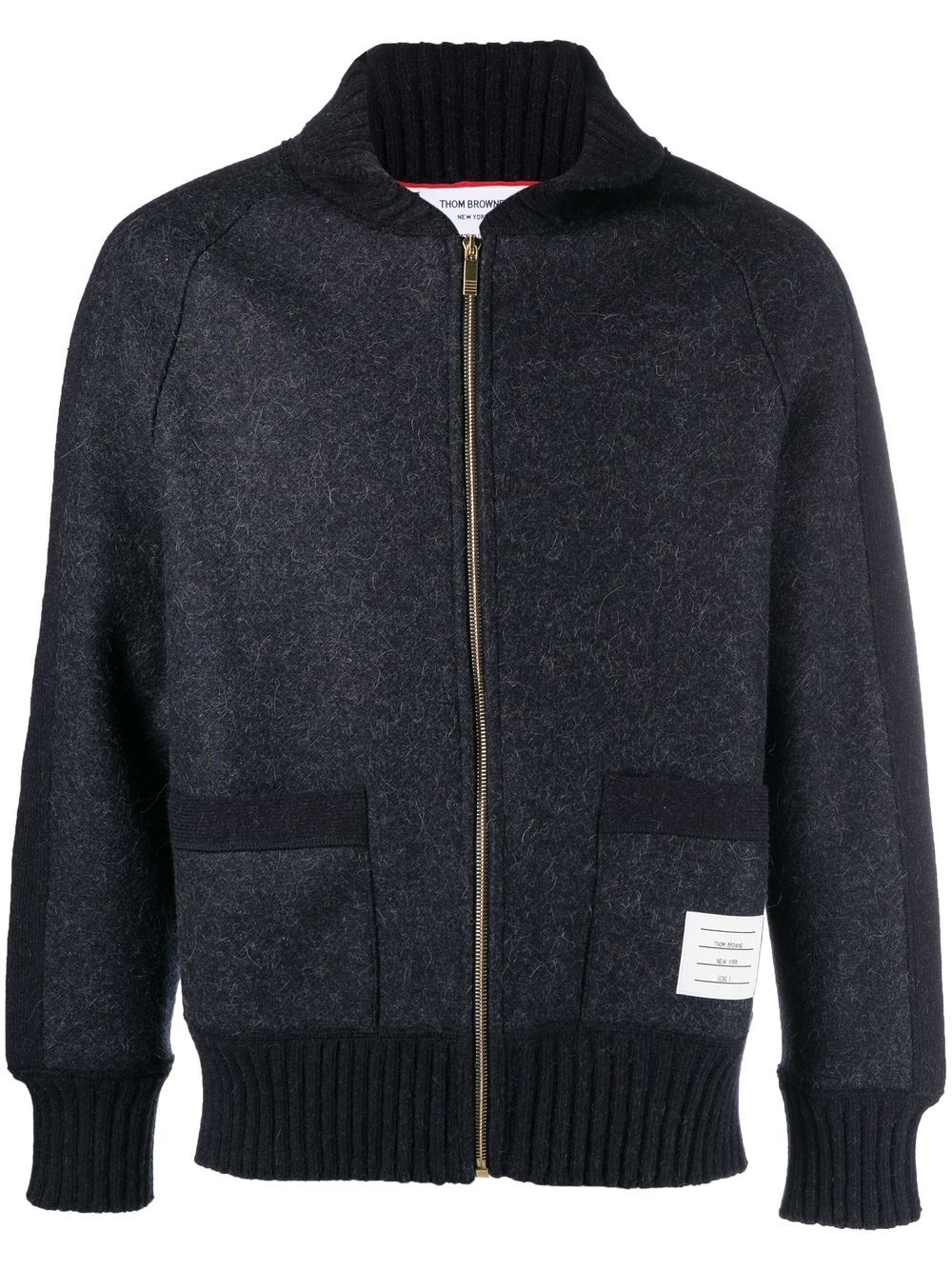 Thom Browne logo-patch knit cardigan - Blue