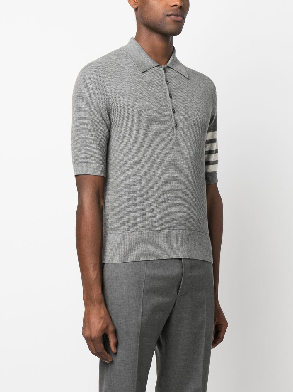 Shop Thom Browne Stripe-detail Short-sleeved Polo Shirt In Grey