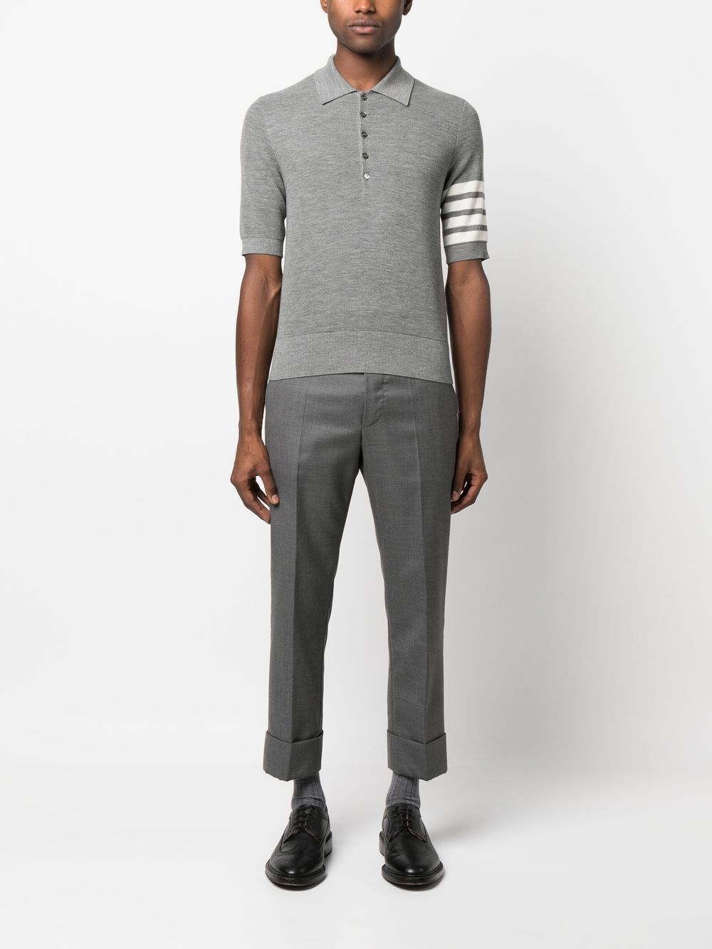 Shop Thom Browne Stripe-detail Short-sleeved Polo Shirt In Grey