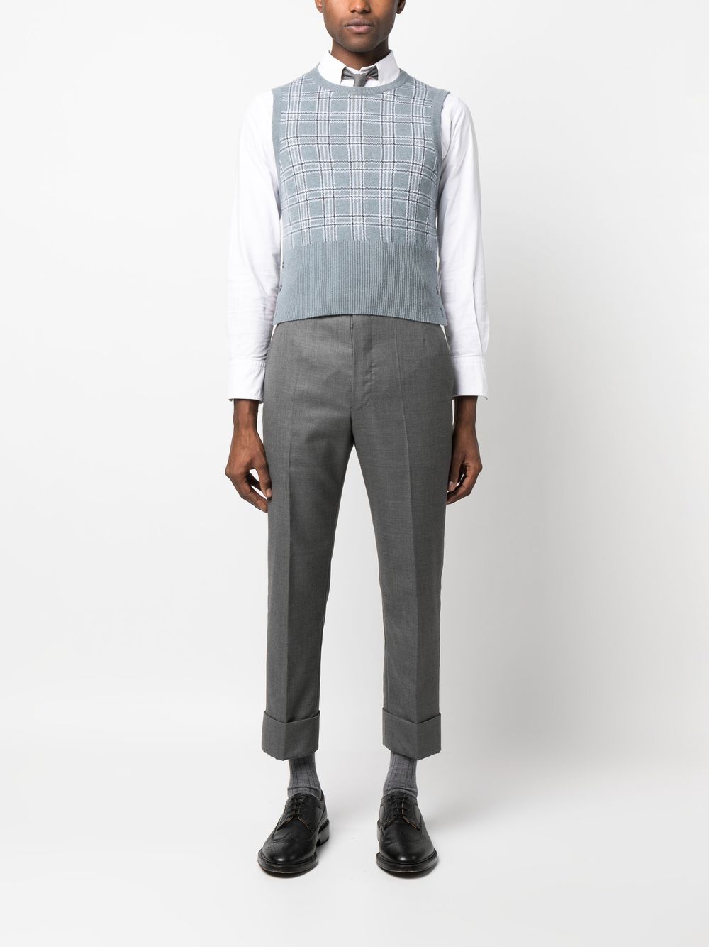 Shop Thom Browne Plaid-check Print Knit Vest In Blue