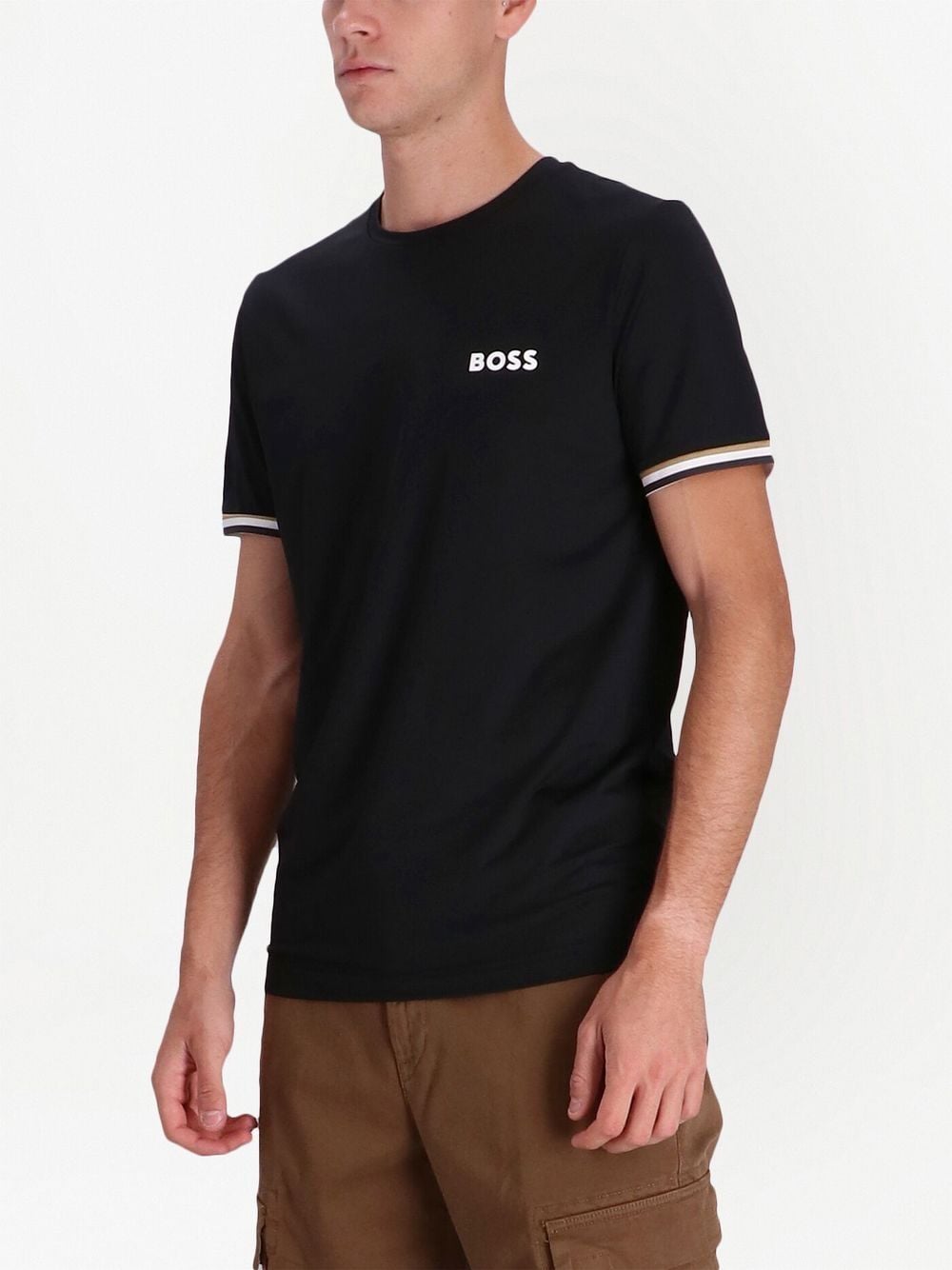 Shop Hugo Boss X Matteo Berrettini Stripe-detail T-shirt In Black