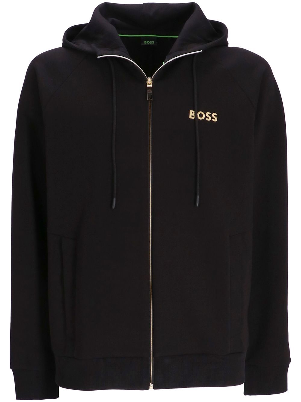 Hugo Boss Zip-up Logo Print Hoodie In Black
