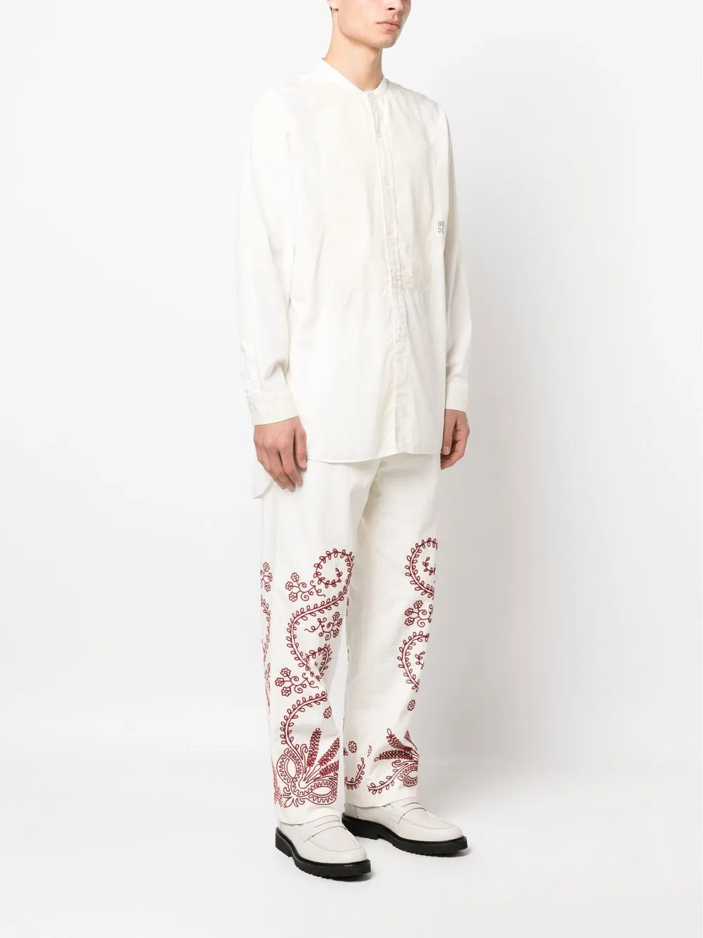 Bode Logo-embroidered Collarless Shirt In Neutrals
