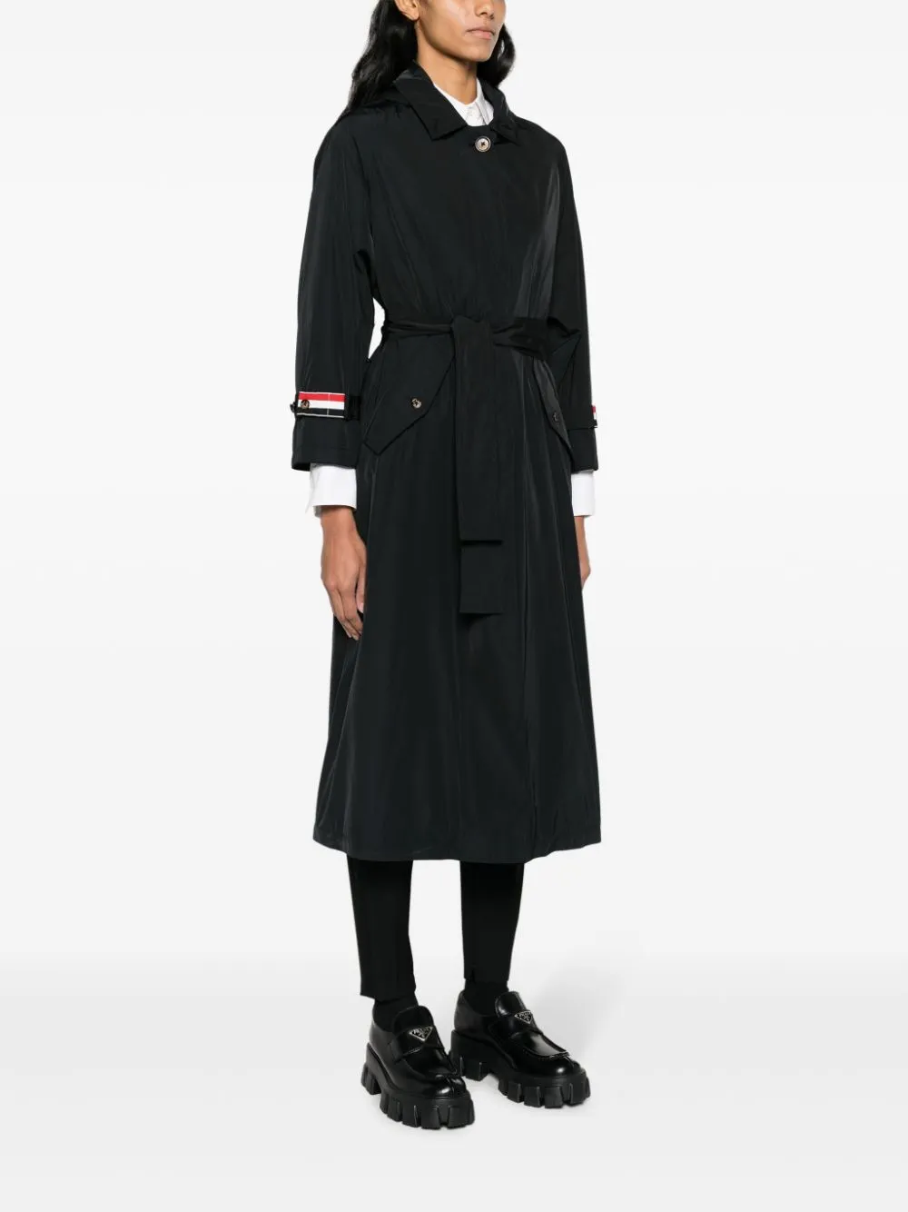 Thom Browne Jas met ceintuur en enkele rij knopen Zwart