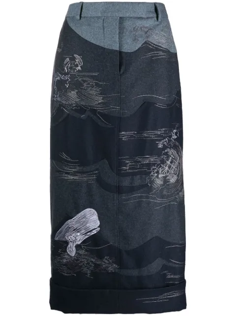 Thom Browne contrasting-stitch detail midi skirt