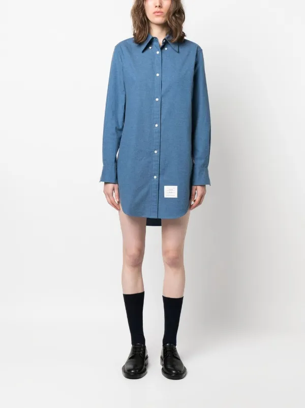 Thom Browne logo-patch Shirt Dress | Blue | FARFETCH