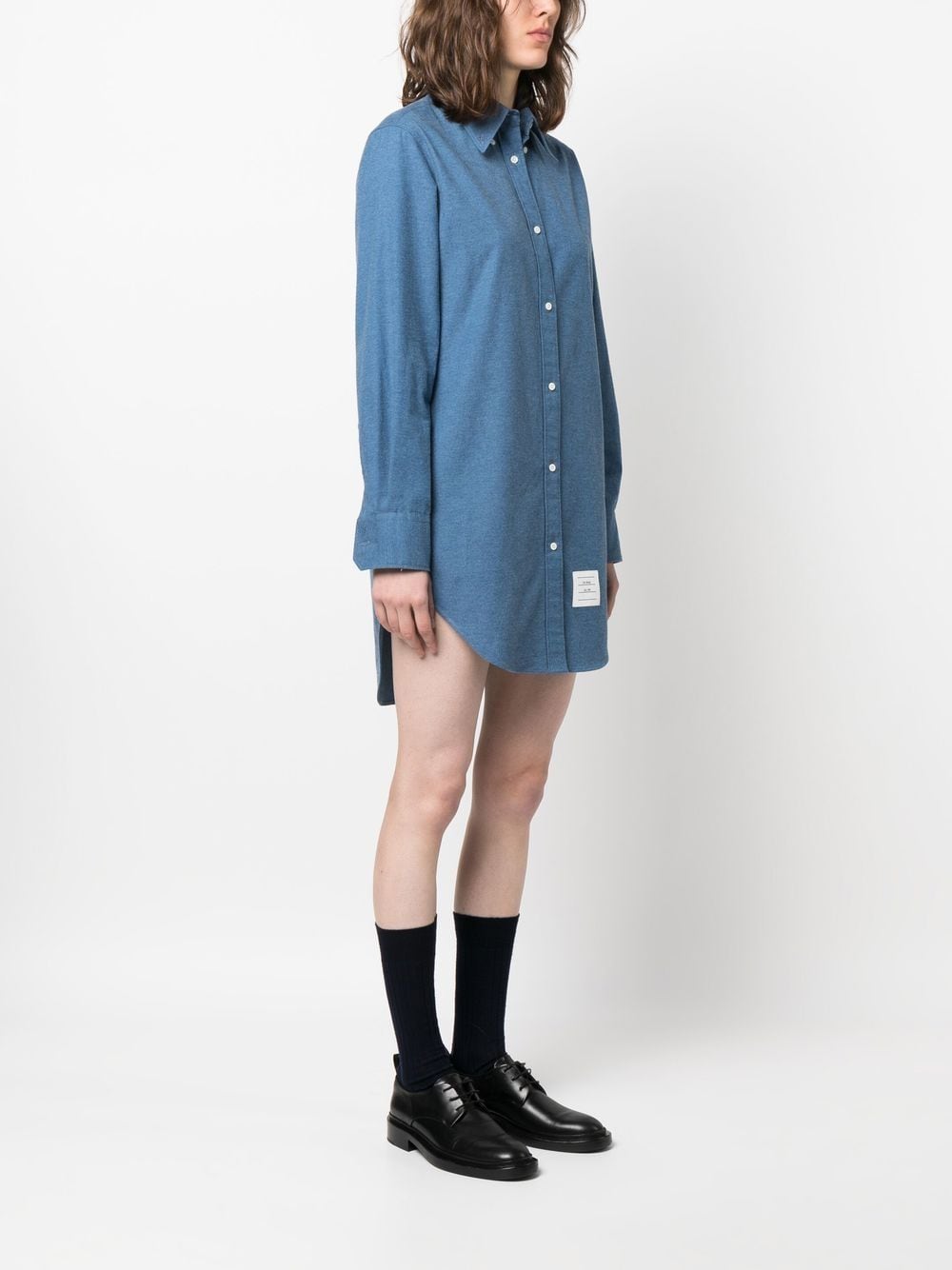 Shop Thom Browne Logo-patch Shirt Dress In Blue