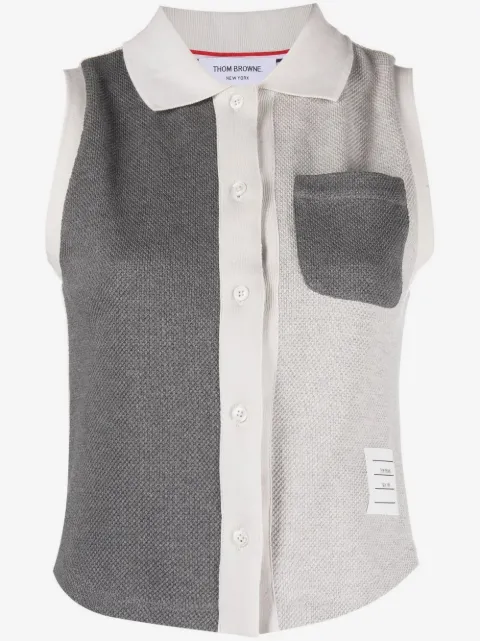 Thom Browne Funmix patchwork sleeveless polo 
